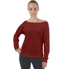 Berry Red & White - Off Shoulder Long Sleeve Velour Top by FashionLane