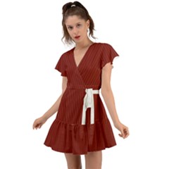 Berry Red & White - Flutter Sleeve Wrap Dress by FashionLane