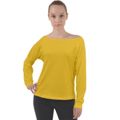 Dandelion Yellow & White - Off Shoulder Long Sleeve Velour Top by FashionLane