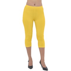 Dandelion Yellow & White - Lightweight Velour Capri Leggings  by FashionLane