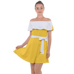 Dandelion Yellow & White - Off Shoulder Velour Dress by FashionLane