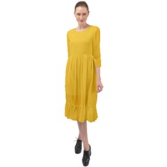 Dandelion Yellow & White - Ruffle End Midi Chiffon Dress by FashionLane