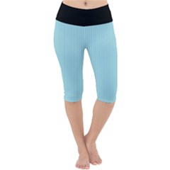 Blizzard Blue & Black - Lightweight Velour Cropped Yoga Leggings by FashionLane