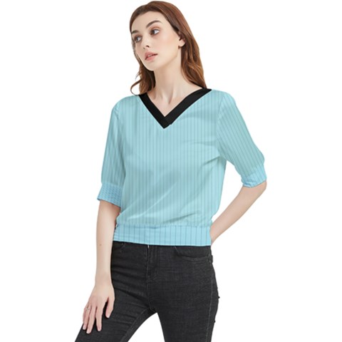 Blizzard Blue & Black - Quarter Sleeve Blouse by FashionLane