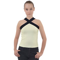 Creamy Yellow & Black - Cross Neck Velour Top by FashionLane