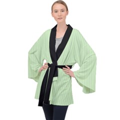 Tea Green & Black - Long Sleeve Velvet Kimono  by FashionLane