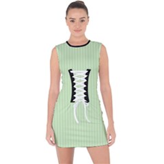 Tea Green & Black - Lace Up Front Bodycon Dress by FashionLane