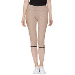 Toasted Almond & Black - Inside Out Lightweight Velour Capri Leggings  by FashionLane