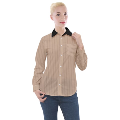 Toasted Almond & Black - Women s Long Sleeve Pocket Shirt by FashionLane