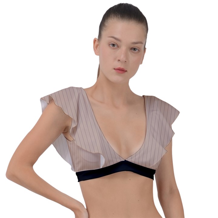 Toasted Almond & Black - Plunge Frill Sleeve Bikini Top