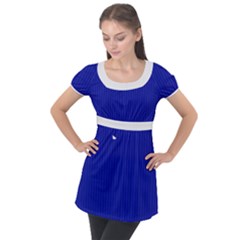 Admiral Blue & White - Puff Sleeve Tunic Top