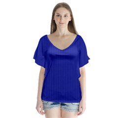 Admiral Blue & White - V-neck Flutter Sleeve Top by FashionLane