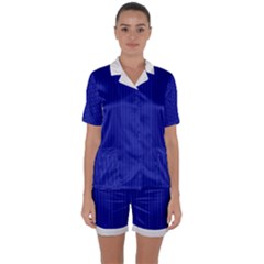 Admiral Blue & White - Satin Short Sleeve Pyjamas Set by FashionLane