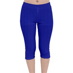 Admiral Blue & White - Velvet Capri Leggings  by FashionLane