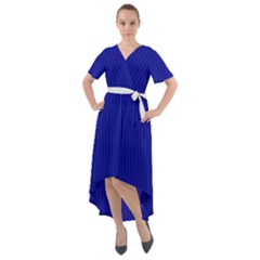 Admiral Blue & White - Front Wrap High Low Dress by FashionLane