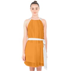 Apricot Orange & White - Halter Collar Waist Tie Chiffon Dress by FashionLane