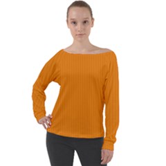 Apricot Orange & White - Off Shoulder Long Sleeve Velour Top by FashionLane