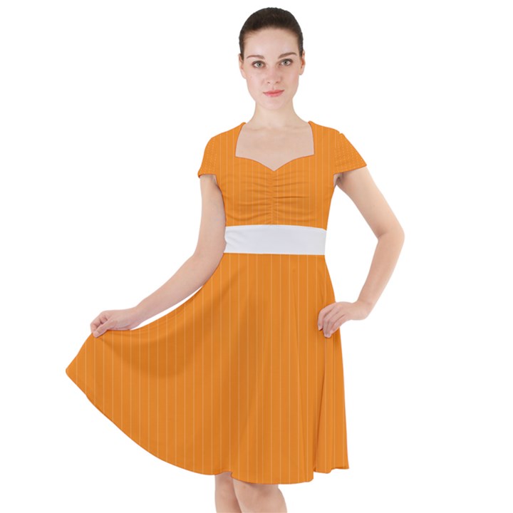 Apricot Orange & White - Cap Sleeve Midi Dress