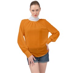 Apricot Orange & White - High Neck Long Sleeve Chiffon Top by FashionLane