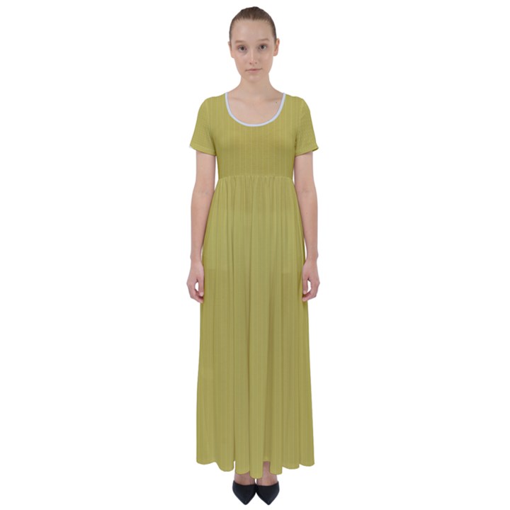 Ceylon Yellow & White - High Waist Short Sleeve Maxi Dress