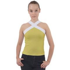 Ceylon Yellow & White - Cross Neck Velour Top by FashionLane