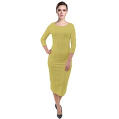 Ceylon Yellow & White - Quarter Sleeve Midi Velour Bodycon Dress by FashionLane