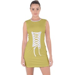 Ceylon Yellow & White - Lace Up Front Bodycon Dress by FashionLane