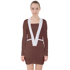 Emperador Brown & White - V-neck Bodycon Long Sleeve Dress by FashionLane