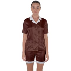 Emperador Brown & White - Satin Short Sleeve Pyjamas Set by FashionLane