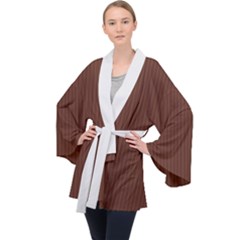 Emperador Brown & White - Long Sleeve Velvet Kimono  by FashionLane