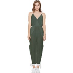 Kombu Green & White - Sleeveless Tie Ankle Jumpsuit by FashionLane