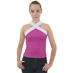 Smitten Pink & White - Cross Neck Velour Top by FashionLane