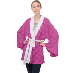 Smitten Pink & White - Long Sleeve Velvet Kimono  by FashionLane