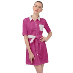 Smitten Pink & White - Belted Shirt Dress by FashionLane