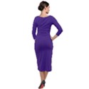 Spanish Violet & White - Quarter Sleeve Midi Velour Bodycon Dress View2