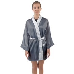 Steel Grey & White - Long Sleeve Satin Kimono by FashionLane