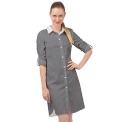 Steel Grey & White - Long Sleeve Mini Shirt Dress by FashionLane