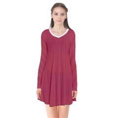 Vivid Burgundy & White - Long Sleeve V-neck Flare Dress by FashionLane