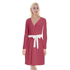 Vivid Burgundy & White - Long Sleeve Velvet Front Wrap Dress by FashionLane