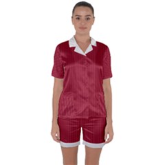 Vivid Burgundy & White - Satin Short Sleeve Pyjamas Set by FashionLane