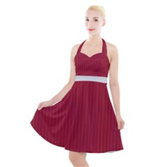 Vivid Burgundy & White - Halter Party Swing Dress  by FashionLane