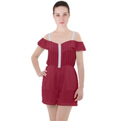 Vivid Burgundy & White - Ruffle Cut Out Chiffon Playsuit by FashionLane