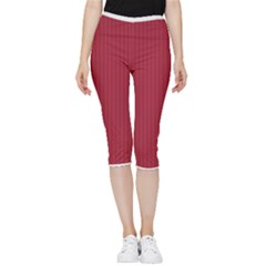 Vivid Burgundy & White - Inside Out Lightweight Velour Capri Leggings  by FashionLane