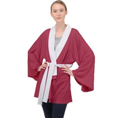 Vivid Burgundy & White - Long Sleeve Velvet Kimono  by FashionLane