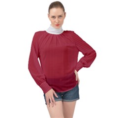 Vivid Burgundy & White - High Neck Long Sleeve Chiffon Top by FashionLane