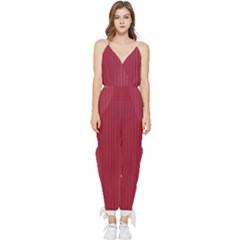 Vivid Burgundy & White - Sleeveless Tie Ankle Jumpsuit by FashionLane