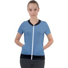 Air Force Blue & Black - Short Sleeve Zip Up Jacket by FashionLane