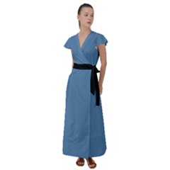 Air Force Blue & Black - Flutter Sleeve Maxi Dress by FashionLane