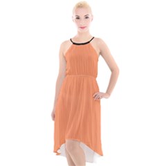 Atomic Tangerine & Black - High-low Halter Chiffon Dress  by FashionLane