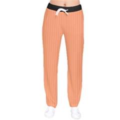 Atomic Tangerine & Black - Women Velvet Drawstring Pants by FashionLane